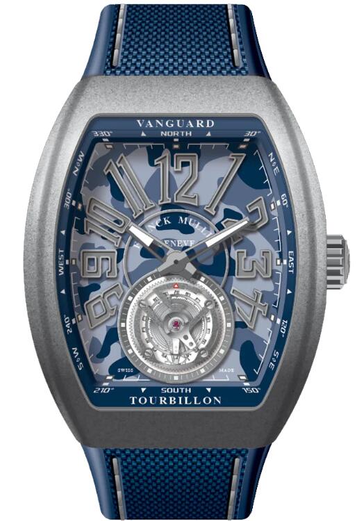 Best FRANCK MULLER Vanguard Titanium Case Camouflage Tourbillon - Blue V 45 T CAMOU MC (TT) (BL) (CAM GR GR TT) Replica Watch